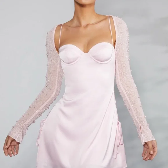 Oh Polly Pink Mini Dress with Sheer Sleeves - Picture 1 of 3